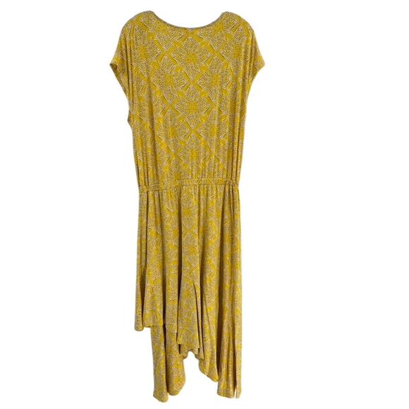 Maeve Anthropologie Fete Faux Wap Dress Sz L Midi Hi Low Yellow - Picture 5 of 7